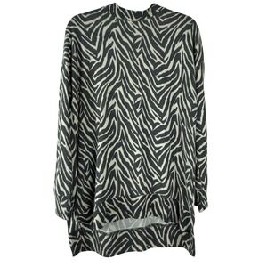 Wonderly Womens Zebra Print Mock Neck Long Sleeve Sweater Top Medium Grey